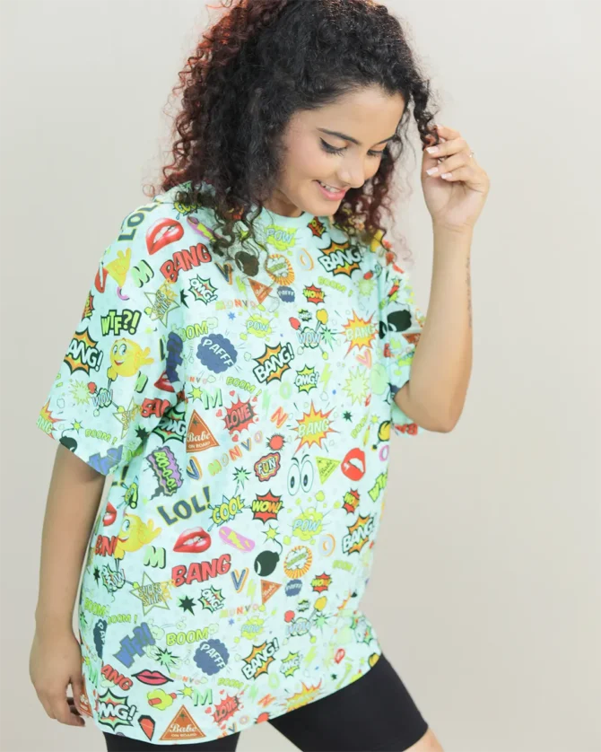 Graphic Printed Oversized T shirt Mint Green