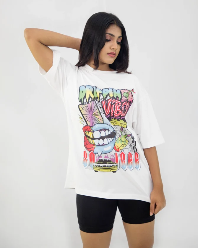 Oversized White Graphic T shirt