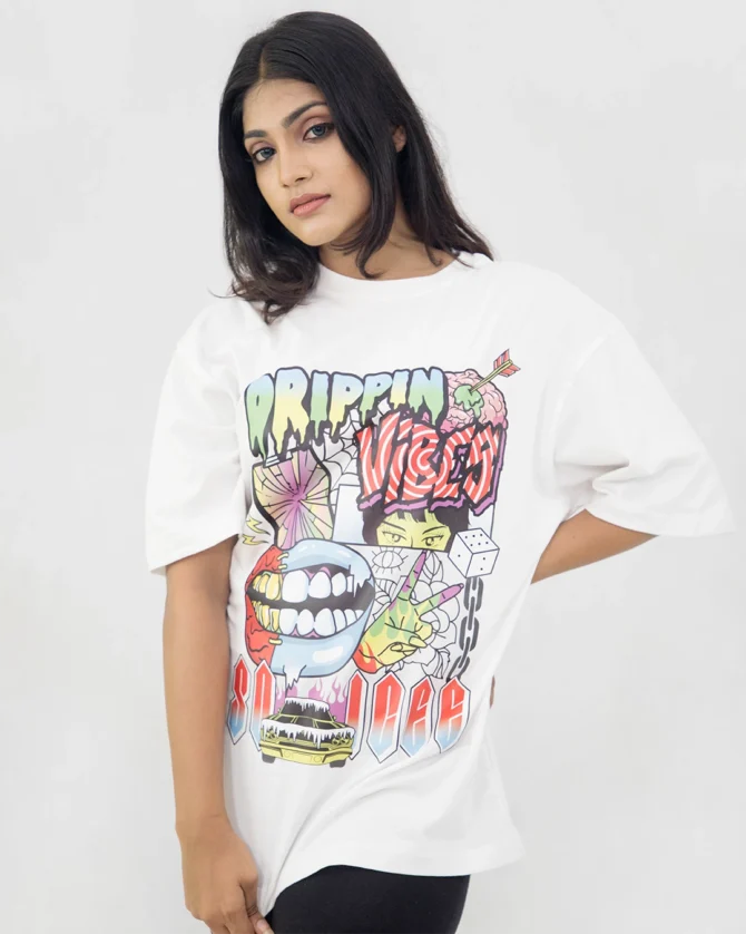 Oversized White Graphic T shirt