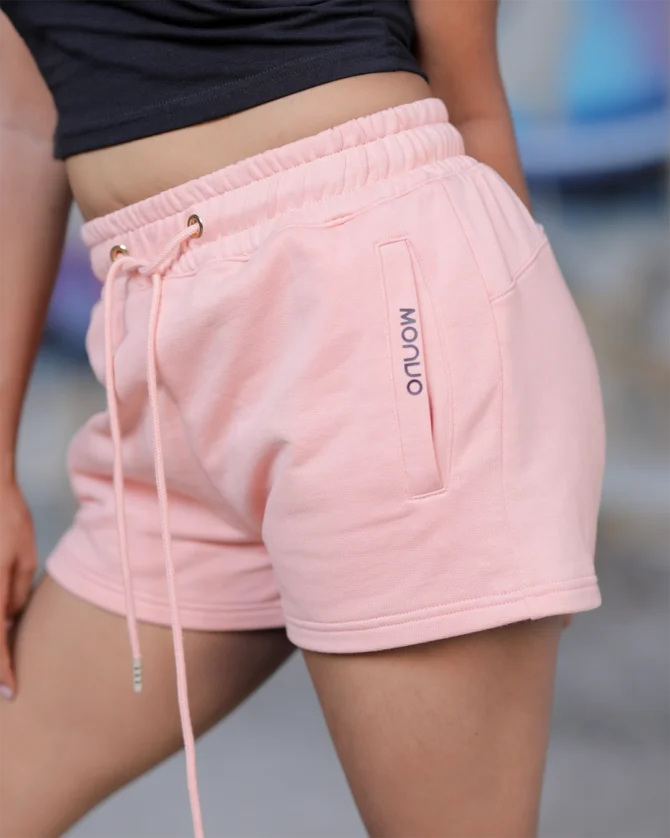 Drawstring Waist Cozy Sweat short in Peach