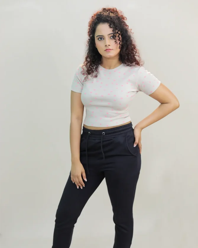 Polka dot Crew Neck Ribbed  Crop top