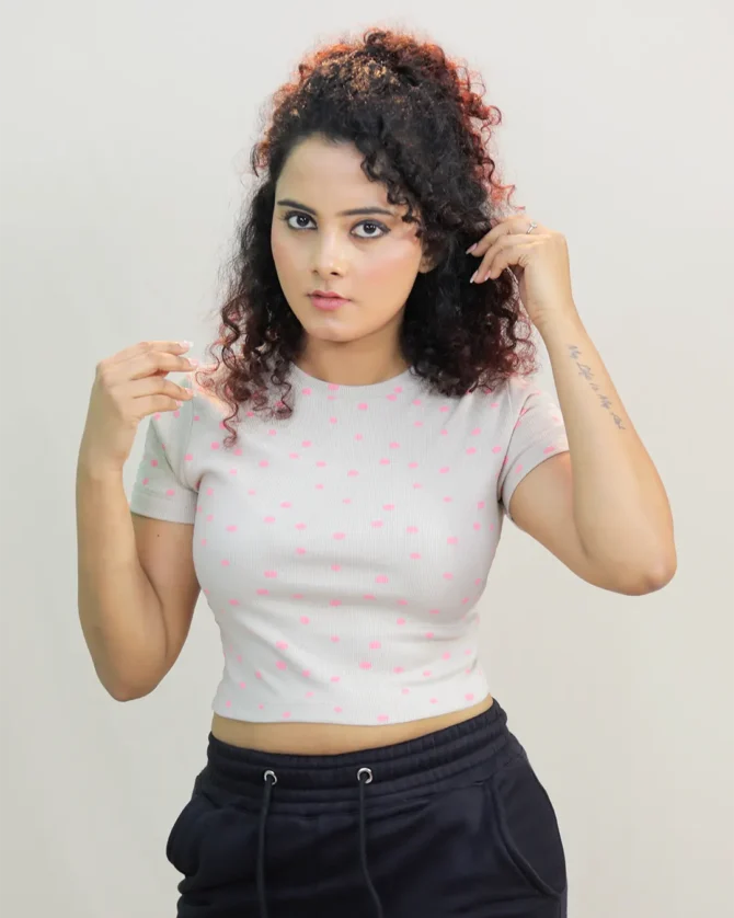 Polka dot Crew Neck Ribbed  Crop top