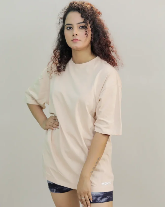 Solid Oversized T shirt In Beige