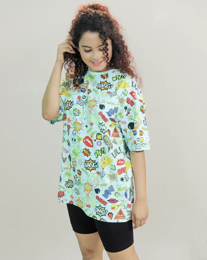 Graphic Printed Oversized T shirt Mint Green