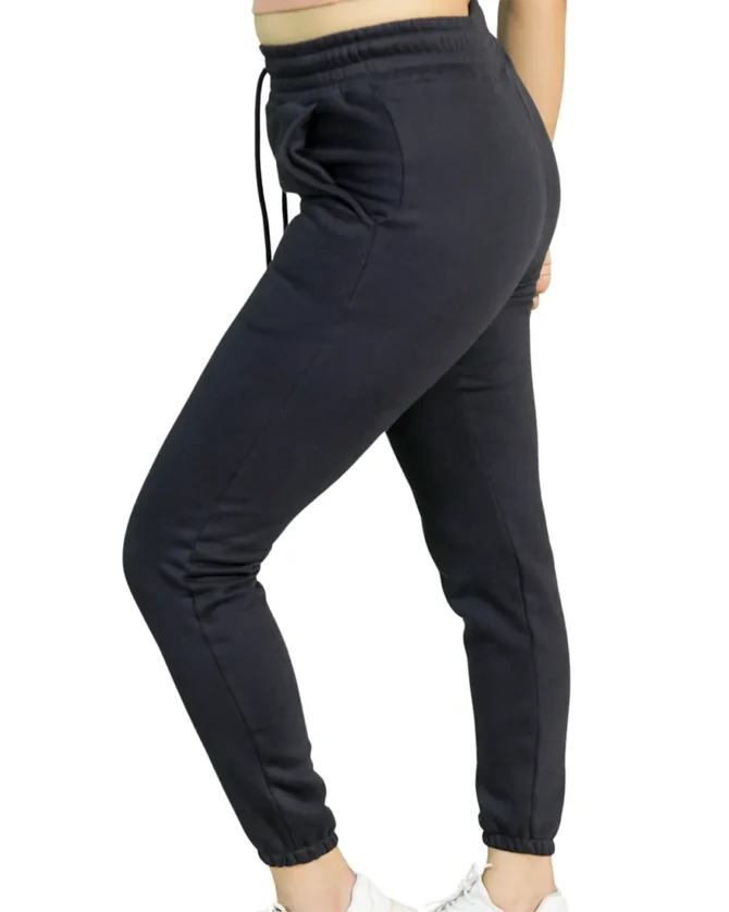 Drawstring Waist Fleece Jogger in Black