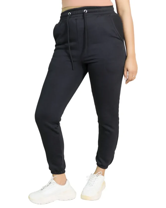 Drawstring Waist Fleece Jogger in Black