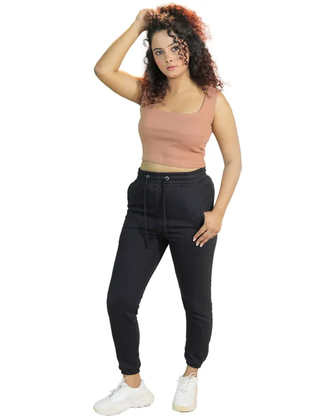 Drawstring Waist Fleece Jogger in Black