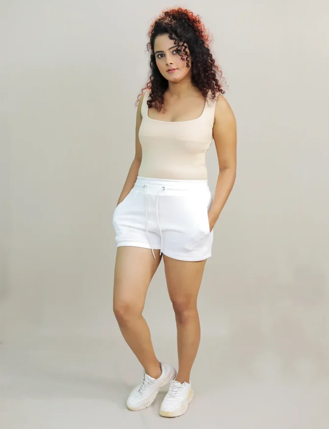 Drawstring Waist Sweat short in White