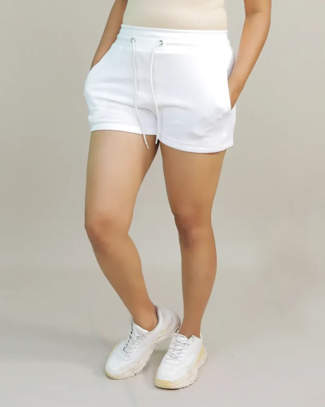 Drawstring Waist Sweat short in White