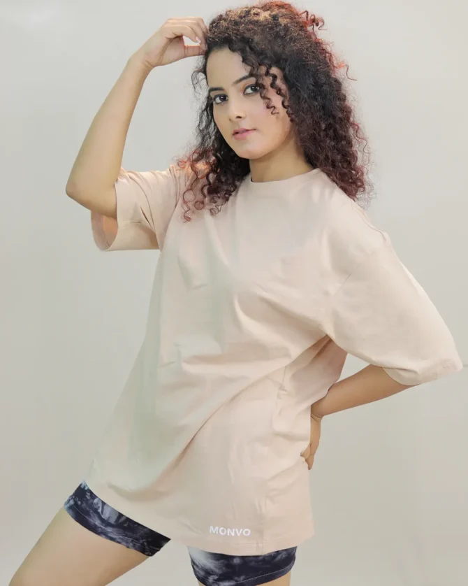 Solid Oversized T shirt In Beige