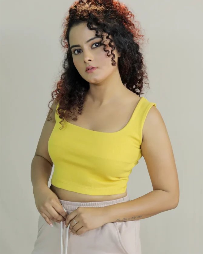 Square Neck Crop  Top in Yellow