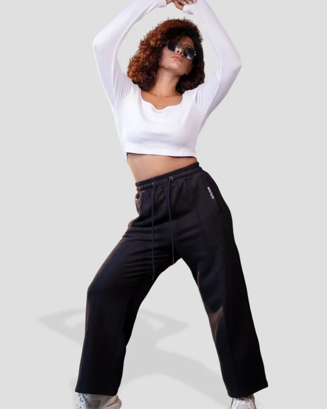 Basic Drawstring  waist Wide leg Sweatpants