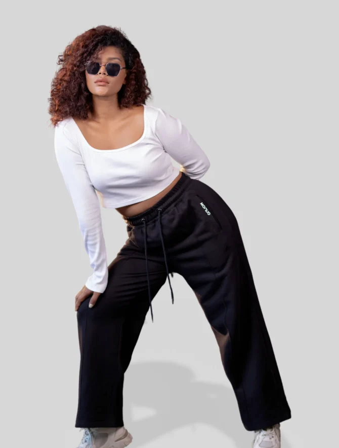 Basic Drawstring  waist Wide leg Sweatpants