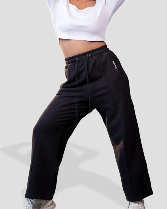 Basic Drawstring  waist Wide leg Sweatpants