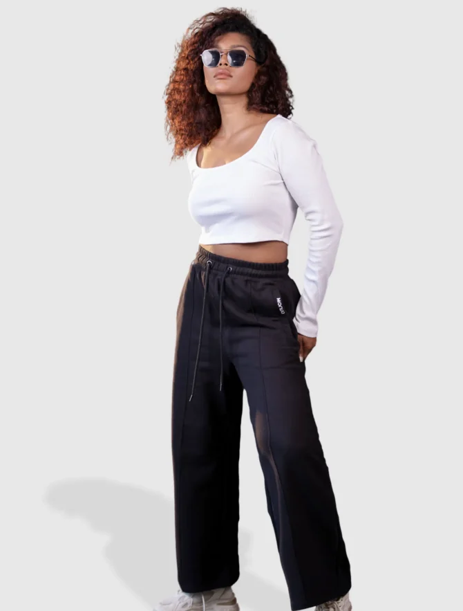 Basic Drawstring  waist Wide leg Sweatpants