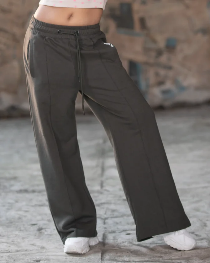 Drawstring  waist Wide leg Sweatpants in Dark Grey