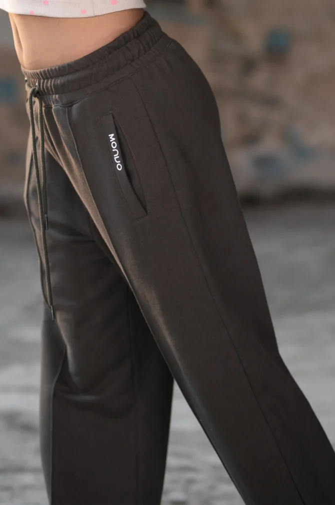 Drawstring  waist Wide leg Sweatpants in Dark Grey