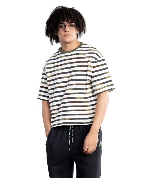Crop Box Fit Oversized T-Shirt with Camo Stripe