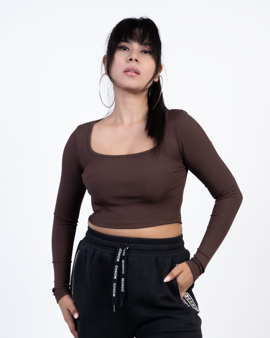 Ribbed Long Sleeve Crop Top – Square Neck